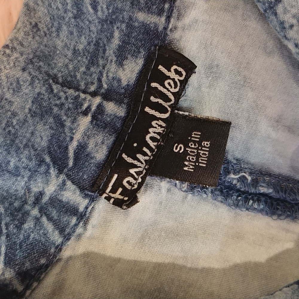 Fashion web button down crop top denim acid wash - Picture 3 of 5